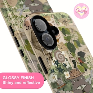 Funda para móvil con collage de inspiración japonesa, estilo Ghibli, resistente, con diseño de Totoro, ideal para iPhone 11, 15, 16 Plus, Pro Max, Galaxy S25 y Pixel 8/9. imagen 4