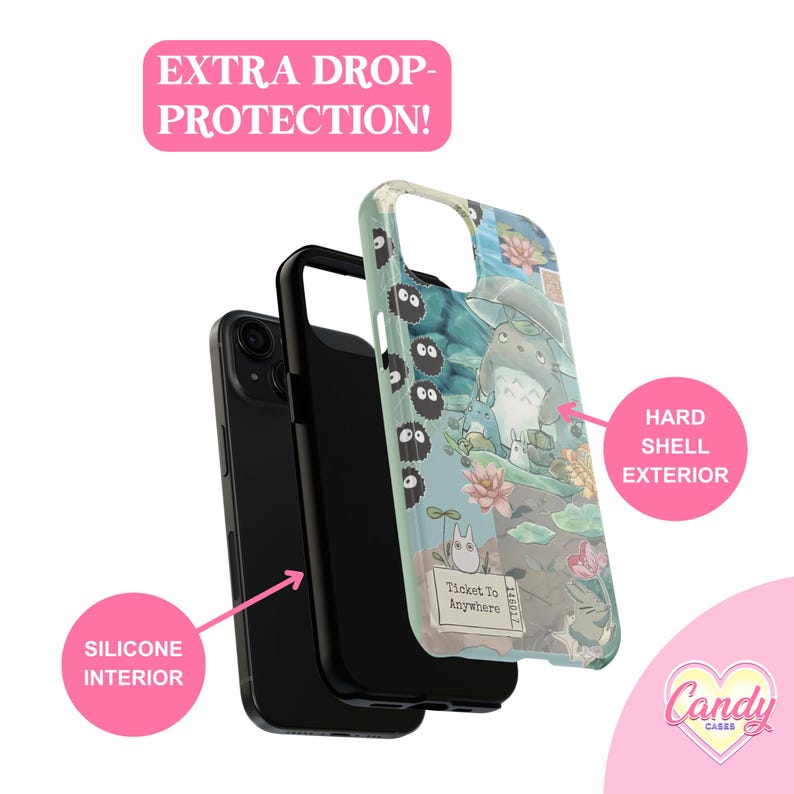 Funda para móvil con collage de inspiración japonesa, estilo Ghibli, resistente, con diseño de Totoro, ideal para iPhone 11, 15, 16 Plus, Pro Max, Galaxy S25 y Pixel 8/9. imagen 6
