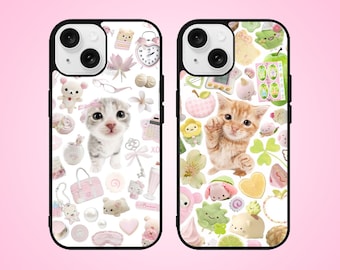 Cute Phone Case Kawaii Coquette Cats Aesthetic Japanese Cute Cats Gift Girly Cover for iPhone 16 13 11 Pro Samsung Galaxy S25 24 Pixel 8 9