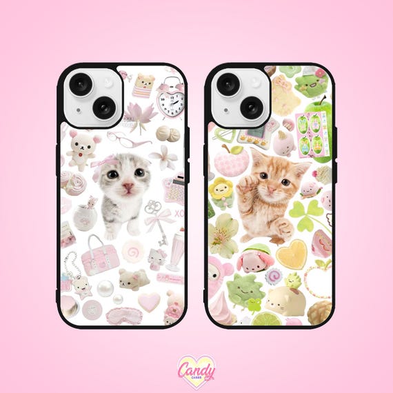 Cute Phone Case Kawaii Coquette Cats Aesthetic Japanese Cute Cats Gift Girly Cover for iPhone 16 13 11 Pro Samsung Galaxy S25 24 Pixel 8 9
