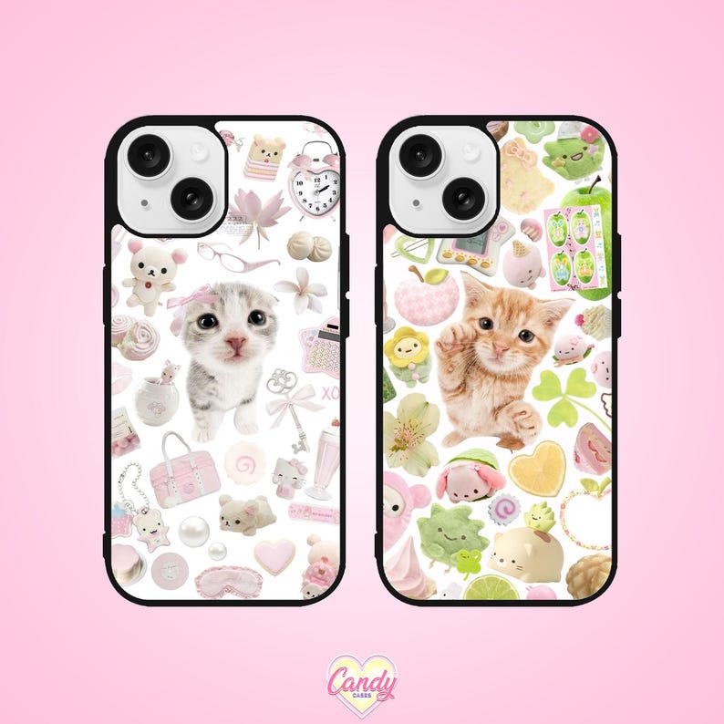 Cute Phone Case Kawaii Coquette Cats Aesthetic Japanese Cute Cats Gift Girly Cover for iPhone 16 13 11 Pro Samsung Galaxy S25 24 Pixel 8 9 image 1