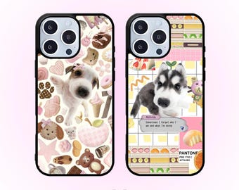 Funda de teléfono kawaii con diseño de perros kawaii, funda japonesa con un bonito regalo para iPhone 16, 13, 11 Pro, Samsung Galaxy S25, 24 y Pixel 8.