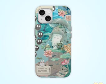 Funda para teléfono con collage de tablero de estado de ánimo japonés, carcasa resistente estética Ghibli, regalo de anime Totoro para iPhone 11, 15, 16 Plus, Pro Max, Galaxy S25, Pixel 8 y 9
