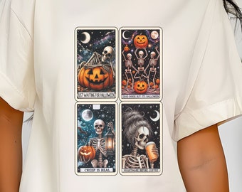 Skeleton Tarot T-Shirt - Fun Halloween T, Spooky Tarot Cards, Unique Halloween Shirt, Skeleton Graphic Tee, Goth Tee, Comfort Colors Top