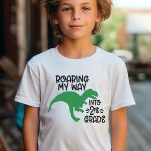 Back to School Tee - Roaring My Way to 2nd Grade - Kids Softstyle Shirt for New School Year, First day of second grade shirt, dinosaur tee