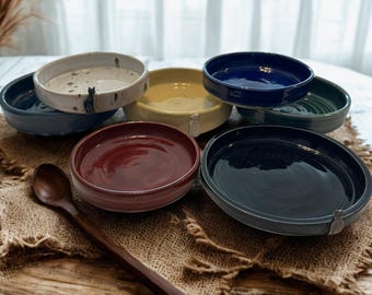 Colorful Hand Thrown Cat Food or Water Dish | Trinket Dish for Cat Lovers | Ceramic Pet Dish