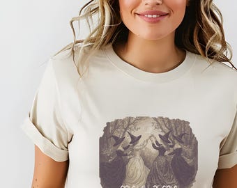 ヴィンテージコンフォートカラーの魔女Tシャツ、女の子は女の子、ハロウィンTシャツ - ユニセックスTシャツ、魔女シャツ、オカルト服、
