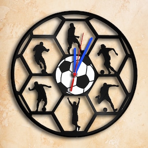 Horloge murale de disque vinyle de football, cadeau fait main sur le thème du sport