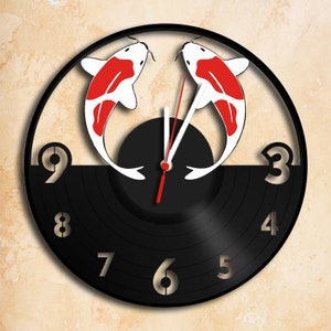 Koi Fish Goldfish Theme Wall Clock Vinyl Record Clock Best Gift Handmade