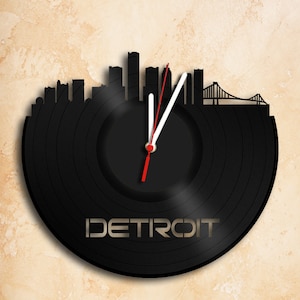 Detroit Skyline Vinyl Record Clock Handmade