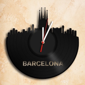 Barcelona Skyline Vinyl Record Clock Miglior regalo fatto a mano