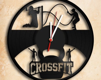 Crossfit Thème Vinyle Disque Horloge Fait Main