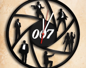 Horloge murale agent secret 007, horloge disque vinyle, meilleur cadeau fait main