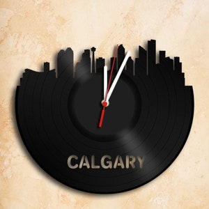 Calgary Skyline Vinyl Record Horloge Fait à la main