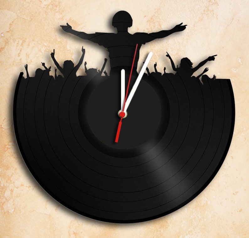 DJ Over Dancing Crowd Wall Clock Vinyl Record Clock Best Gift Handmade black Label