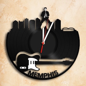 Memphis Skyline Vinyl Record Clock Handmade