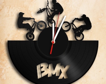 Horloge disque vinyle BMX - Art mural sports extrêmes