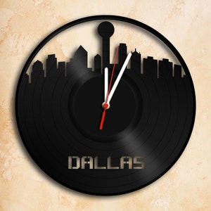 Dallas Skyline Vinyl Record Clock Miglior regalo fatto a mano