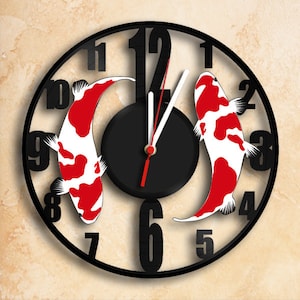 Koi Fish Theme Wall Clock Vinyl Record Clock Best Gift Handmade