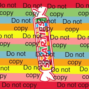 May include: A colorful striped background with the text "Do not copy" repeated multiple times. A candy-shaped object with the word "SMARTIES" printed on it is in the center of the image.