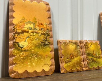Placas de arte vintage de Andrés Orpinas: adornos de pared de madera con motivos de gansos campestres, juego de 4