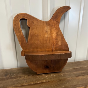 Vintage Solid Wood Pitcher-Shaped Shelf | Vintage Country Style Trinket Hanging Shelf | Unique Decor Piece | Vintage Kitchen Dining Decor