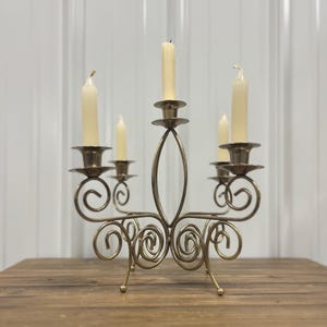 Vintage Brass-Colored 5-Arm Candelabra: Holiday Centerpiece Decor