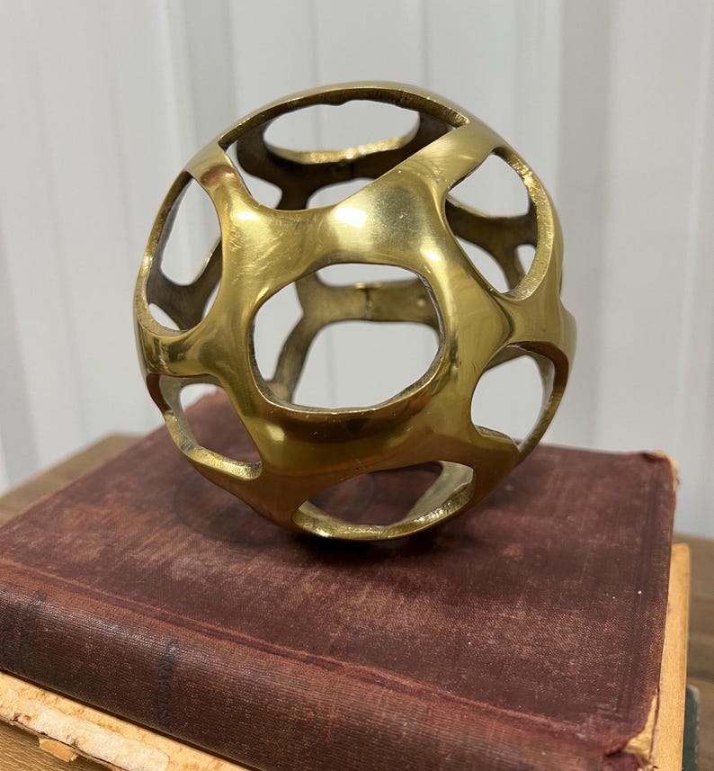 Vintage Brass Ball Shelf Sitter Midcentury Brass Decor Decorative