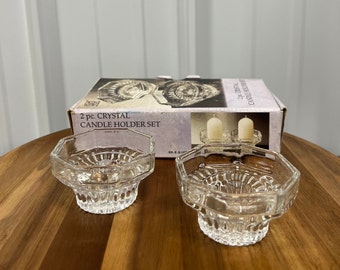 Vintage Glass Candlestick Holders | Set of 2 | Taper Candle Holders in Original Box | Unique Gift | Vintage Decorative Candle Holders