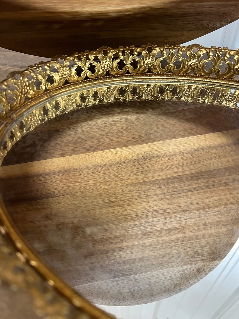 Vintage Ornate Brass Gold Mirror Tray Vintage Gold Oval Perfume Tray