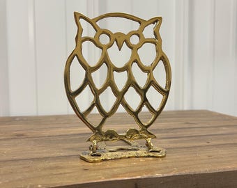 Búho de latón vintage: sujetalibros, salvamanteles y decoración para colgar en la pared
