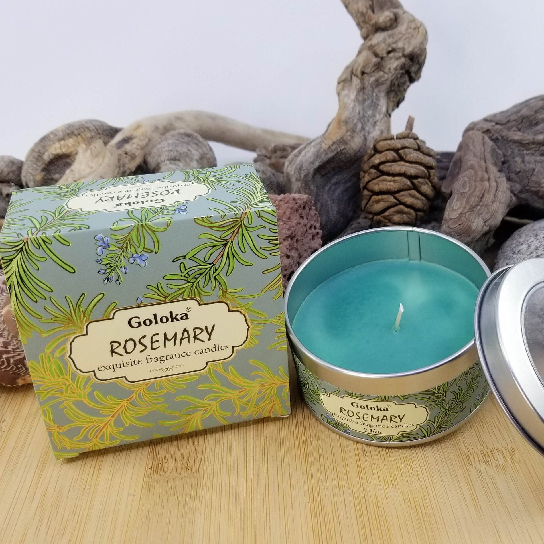 Bougie Parfumée Goloka Senteur Romarin, Cire Végétale Naturelle | Soja, Boite Métal, Anti-stress, Ca