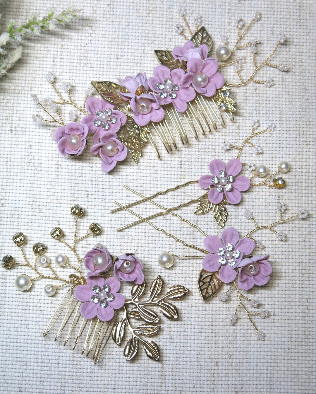 Bridal Lavender Hair Comb Rhinestone Silk Hairpin Crystal Etsy
