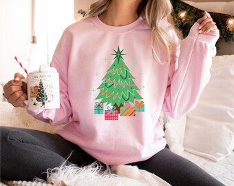 Trendy Christmas Tree Sweatshirt: Retro Holiday Shirt