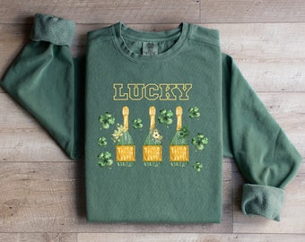 Retro Champagne St Patrick's Day Sweatshirt: Lucky Shamrock Shirt