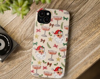 Retro Santa iPhone Case: Pink Champagne Holiday Design