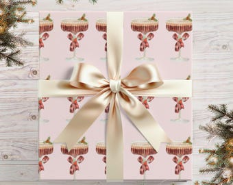 Holiday Pink Espresso Martini Wrapping Paper: Festive Cocktail Gift Wrap
