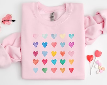 Valentine Heart Sweatshirt, Cute Valentine Sweatshirt, Valentine Sweatshirt, Vintage Valentine Sweatshirt, Valentine Watercolor Heart Shirt