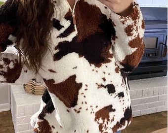 Cow Print Sweater - Etsy