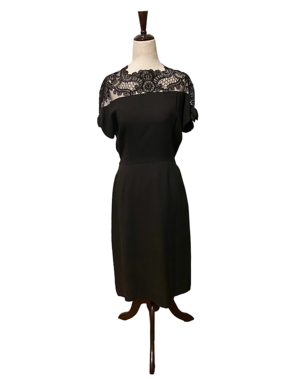 1950s Gothic Black Lace Wiggle Dress