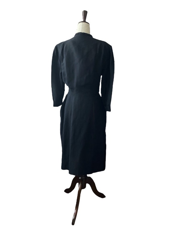 1940s Black Rayon Dress With Beaded Collar - image 3