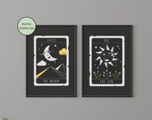 The Sun and The moon wall art, Set of 2 Tarot art, Printable tarot card art, Digital print, Instant Download