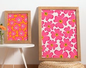Wavy Funky Flowers Art Prints (SET OF 2) | Pink & Yellow Maximalist Wall Art | Floral Art Prints | Funky Room Decor | Funky Prints Set of 2