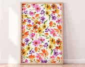 Watercolor Floral Wall Art Print Digital Download | Colorful Flower Art Print | Wall Art Printable | Spring Summer Wall Art