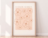 Neutral Boho Flower Market Wall Art Print Digital Download | Neutral Pink Floral Wall Art | Boho Wall Art Printable | Boho Room Decor