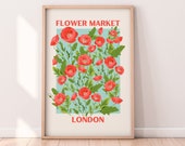 Flower Market London Print Digital Download | Floral Wall Art Print Download | Poppy Flower Art Print