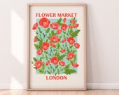 Flower Market London Print Digital Download | Floral Wall Art Print Download | Poppy Flower Art Print