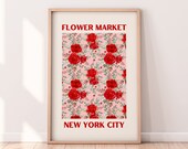 Flower Market New York City Red Roses Print | Red and Pink Floral Wall Art Print | Floral NYC Print