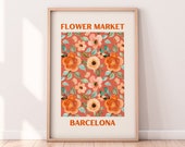 Flower Market Barcelona Wall Art Print | Printable Floral Wall Art Decor | Orange Floral Wall Art Print