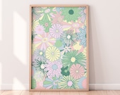 Retro 60's 70's Flower Wall Art Print Digital Download | Pastel Retro Floral Wall Art Printable | Danish Pastel Wall Art